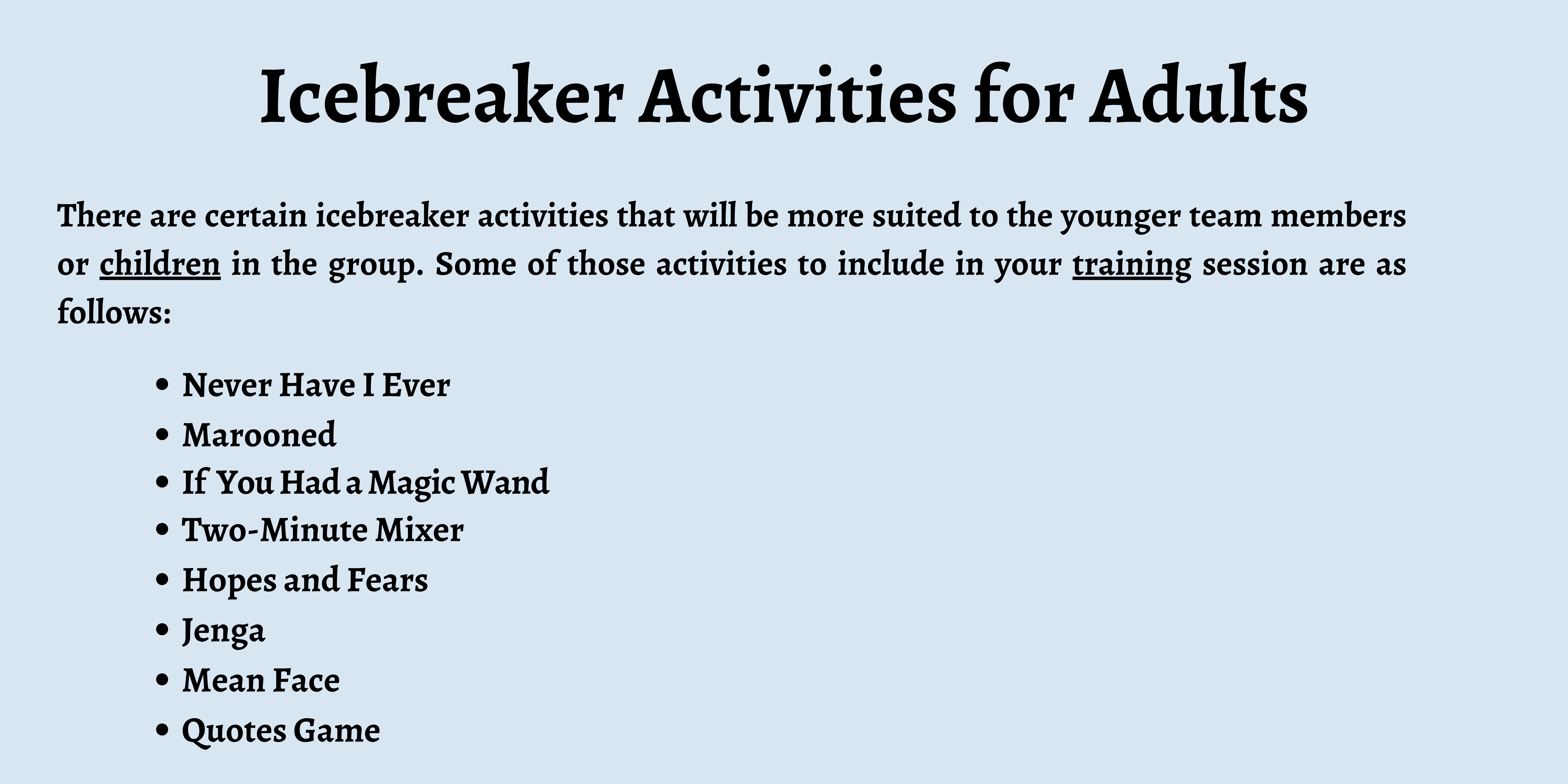 Icebreaker activities for groups - First Aid for Free